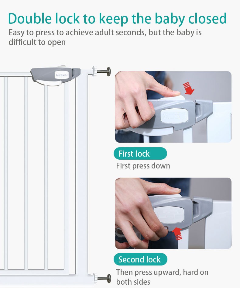 Adjustable Baby Safety Gate Auto-Close One Handed Operation Gate Rail Pagar Bayi Pets High Strength Iron Gate For Kids Infants and Toddlers