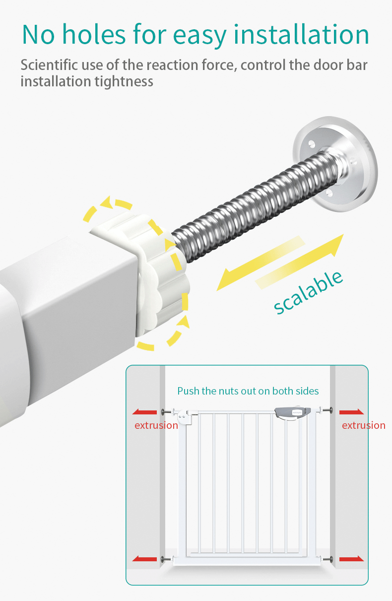 Adjustable Baby Safety Gate Auto-Close One Handed Operation Gate Rail Pagar Bayi Pets High Strength Iron Gate For Kids Infants and Toddlers